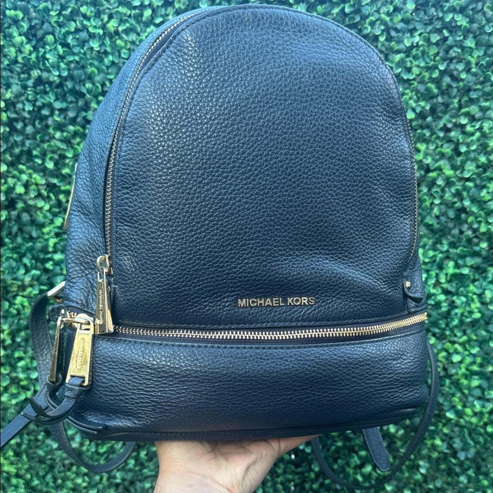 Michael Kors Dark Navy Blue Pebbled Leather Backpack